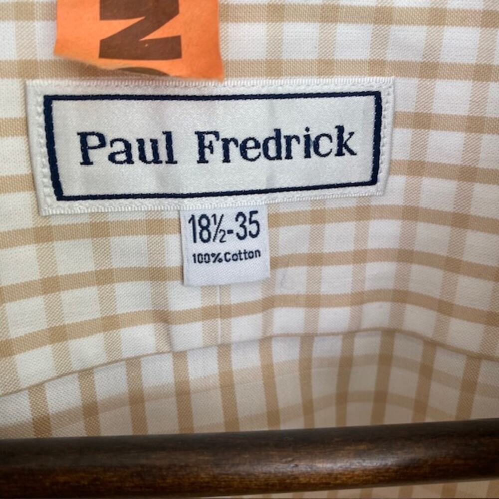 Paul Fredrick Tan & White Check Dress Shirt 18 1/2 35 - Picture 4 of 4